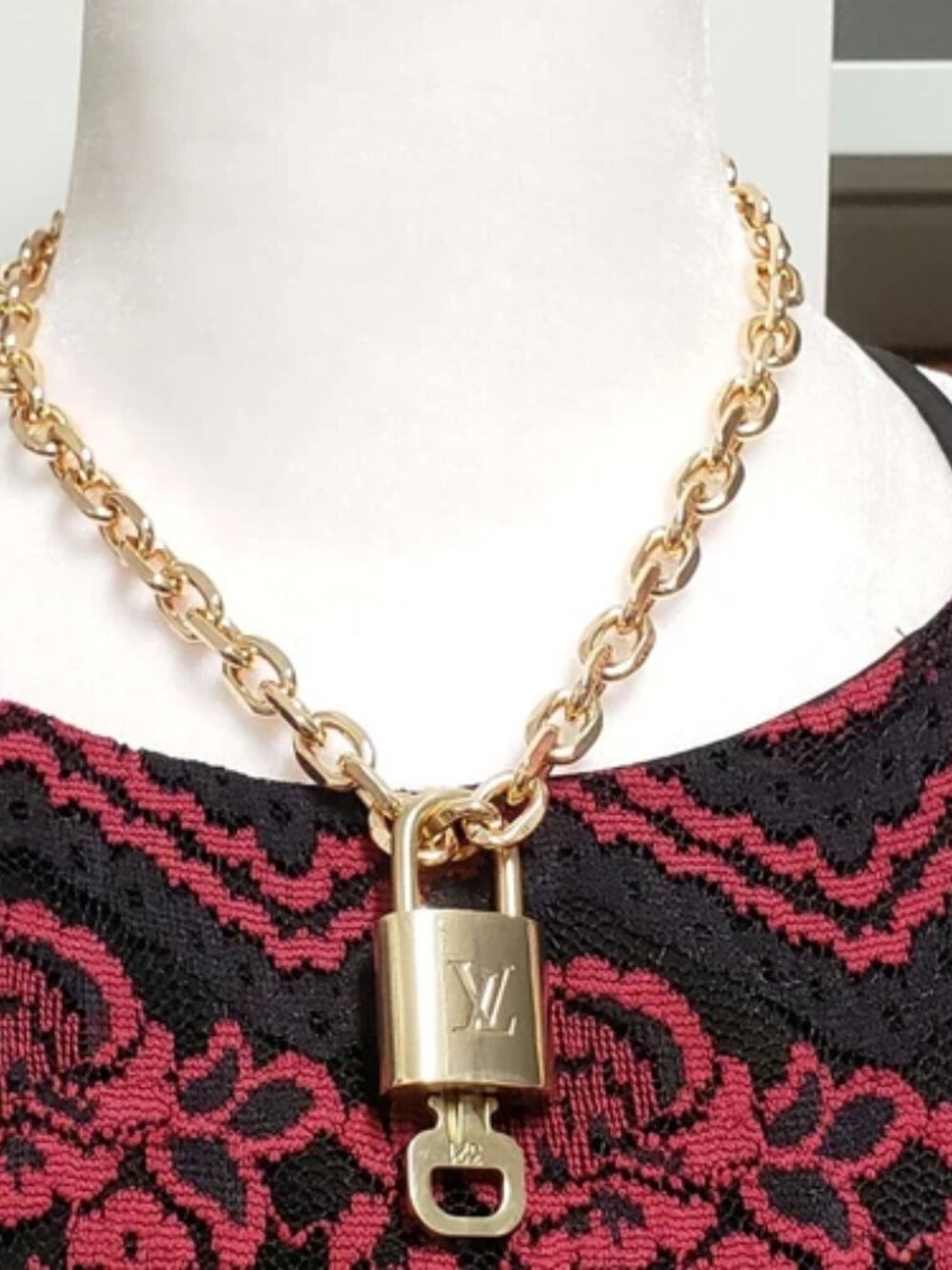 Gold-Plated Necklace with Authentic Louis Vuitton Padlock